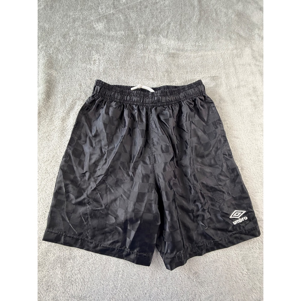 Umbro Soccer Shorts Youth Large Black Checkered Nylon Athletic Training